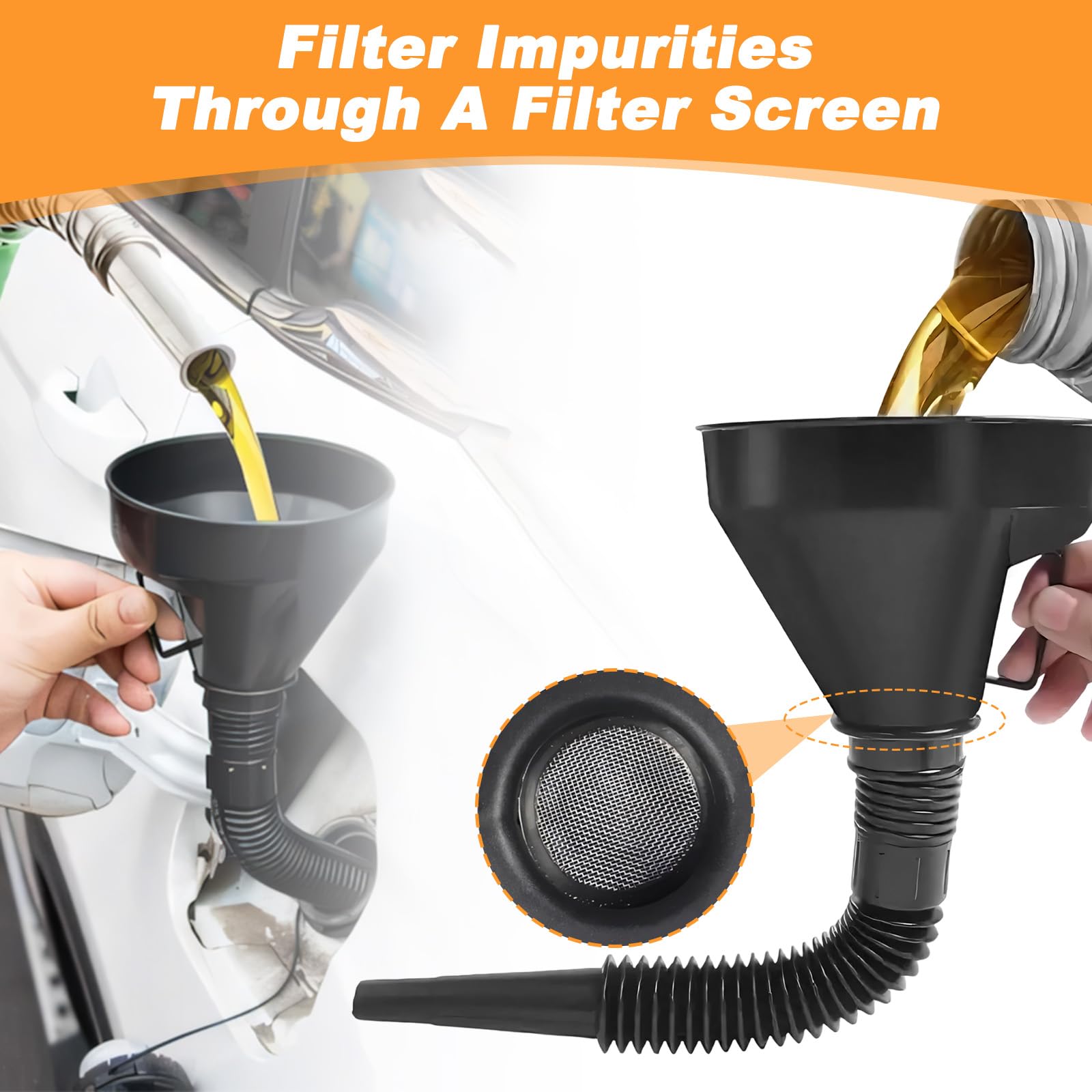 11 Piezas Embudo Gasolina, con Filtro, Manguera, Angulo Recto Flexible, Embudos Plástico para Taller, Hogar, Coche, Motocicleta, Automóvil, Embudo Universal para Aceite, Agua, Combustible Rellenar