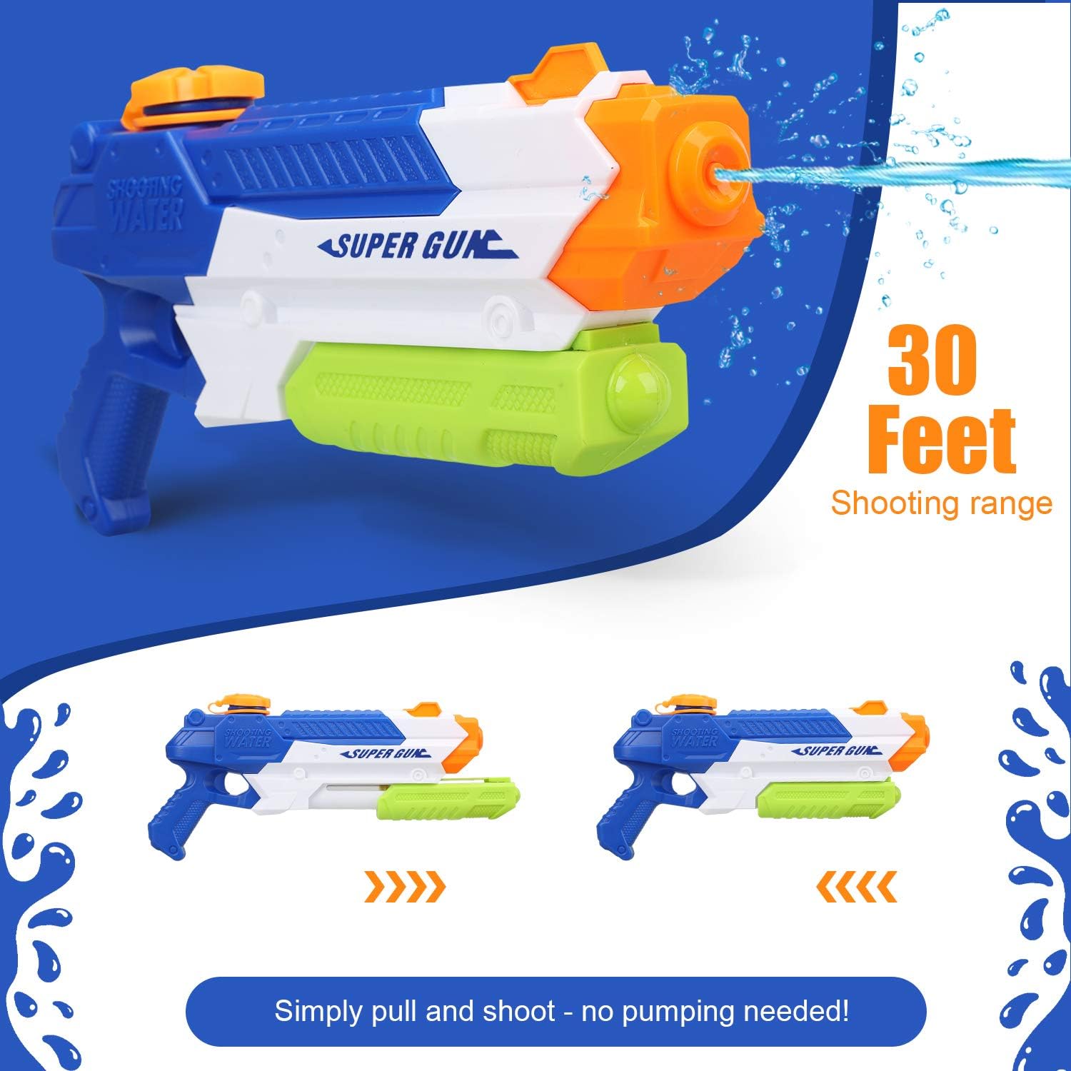 TOY Life 2 Pack Water Guns for Kids or Adults- Super Soaker Water Guns- Water Blaster Squirt Guns- Outdoor Toys for Boys, Girls- Pool Water Guns Beach Toy Summer Toy for Toddlers, Kids, Adults : Toys & Games