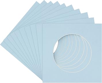 CountryArtHouse Baby Blue Acid Free 7x7 Circle Picture Frame Mat with White Core Bevel Cut for 5x5 Pictures - Fits 7x7 Frame