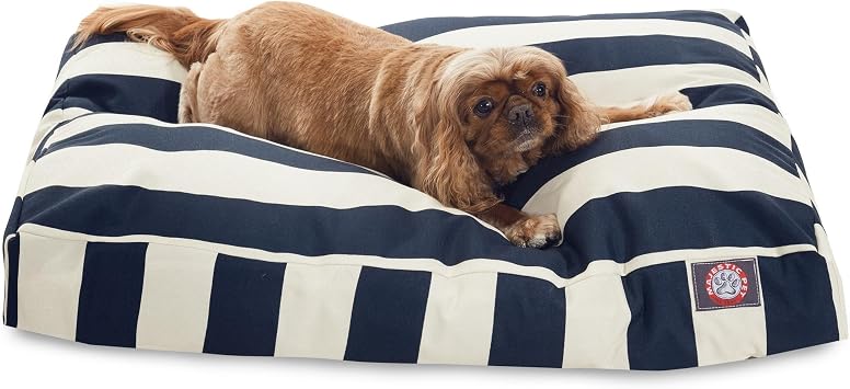 Majestic Pet Shredded Memory Foam Dog Bed Medium Removable Washable Cover - Rectangle Orthopedic Dog BedDurable Dog Crate Bed-Flat Dog Bed for Senior Dogs - 35x29 M - Vertical Stripe - Navy Blue