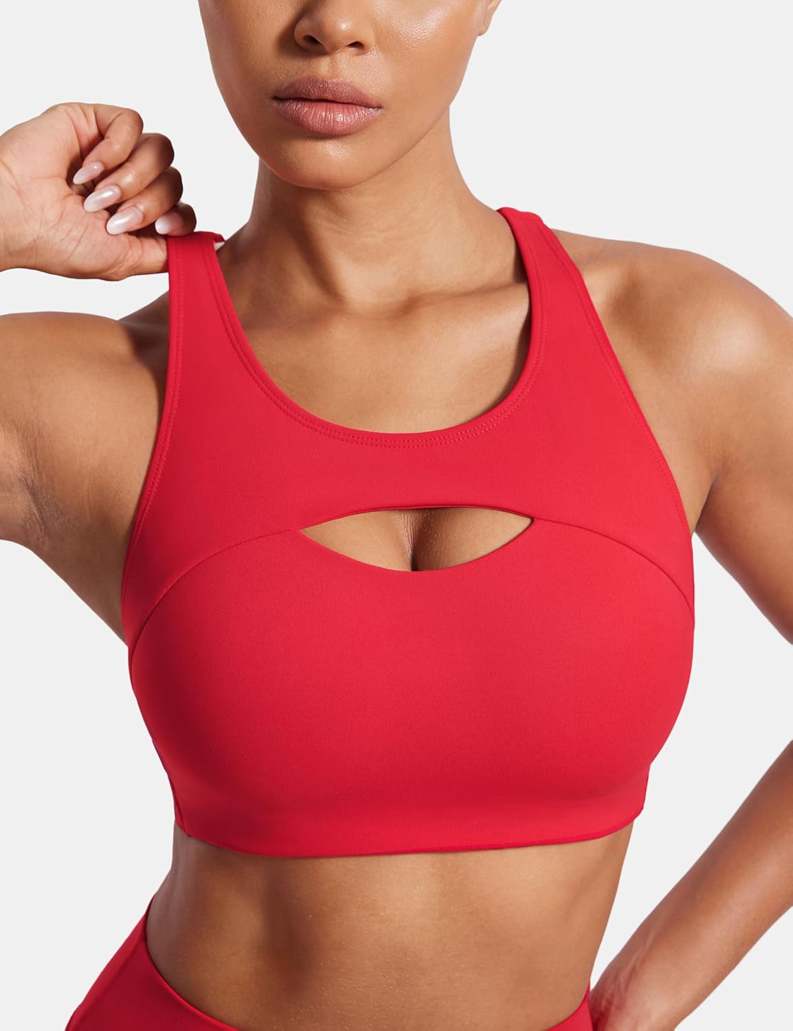 SYROKAN Hollow Out Breathable Sports Bras for Women Molded Cup Training Racerback Bra Medium Impact - Image 3