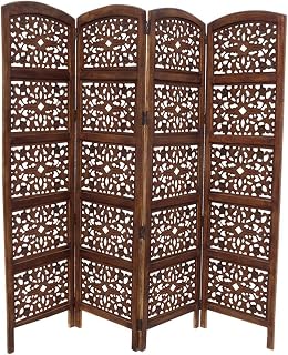 TUP THE URBAN PORT 148948 Handmade Foldable 4-Panel Wooden Partition Screen/Room Divider, Brown
