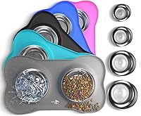 Vista 1 de Active Pets - Juego de tazones para perros, tazones para comida y agua de acero inoxidable a prueba de derrames con alfombrilla de silicona
