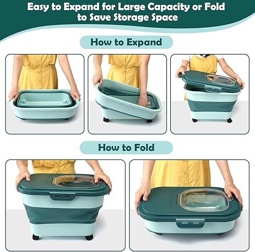 Miniatura 8 de Contenedor de almacenamiento de alimentos para perros, contenedor hermético plegable de 20 libras para alimentos para mascotas con ruedas, cuchara,