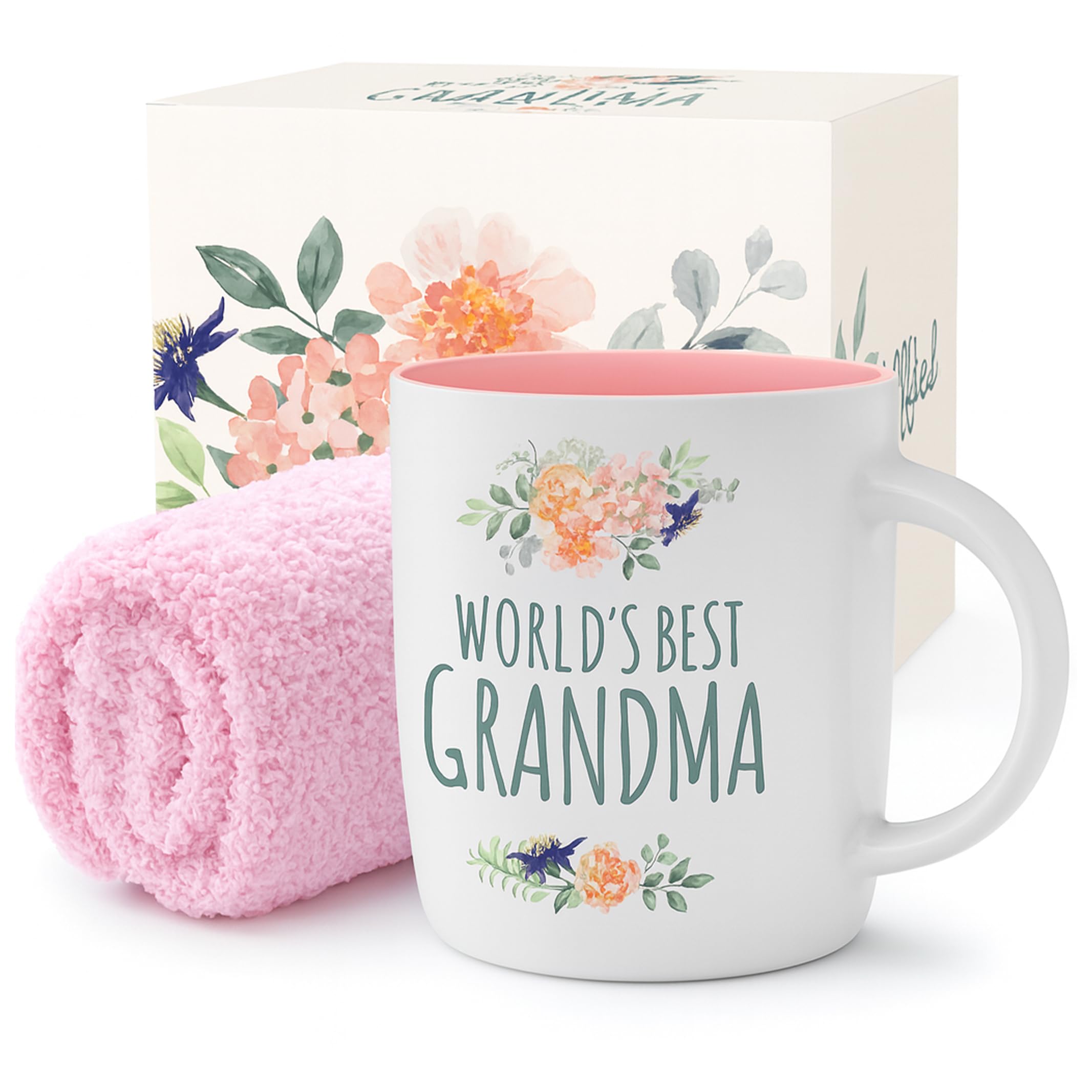 Triple Gifffted Best Grandma Ever Gifts Ideas for Grandmother From Grandkids, Coffee Mug and Socks From Grandson Granddaughter, Grandparent Birthday, Christmas, Mothers Day, Ceramic Cup 380ml