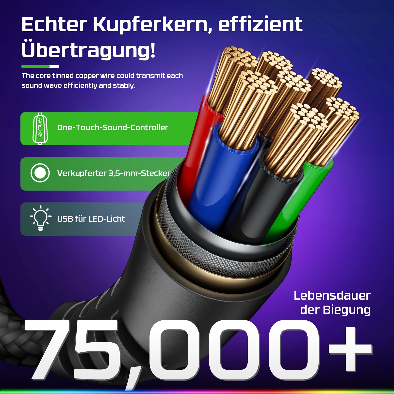 Fachixy FC200 Gaming-Headset für PS4/PS5/PC/Xbox One, Geräuschunterdrückung, Gaming-Kopfhörer, Headset mit Stereo-Mikrofon-Sound mit 3,5-mm-Klinkenstecker mit RGB-Licht - Weiss-LILA
