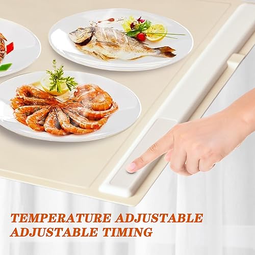 Miniatura 3 de TUSAUW Bandeja de calentamiento eléctrica con control de temperatura ajustable, bandeja portátil para calentar alimentos, bandejas de calentamiento