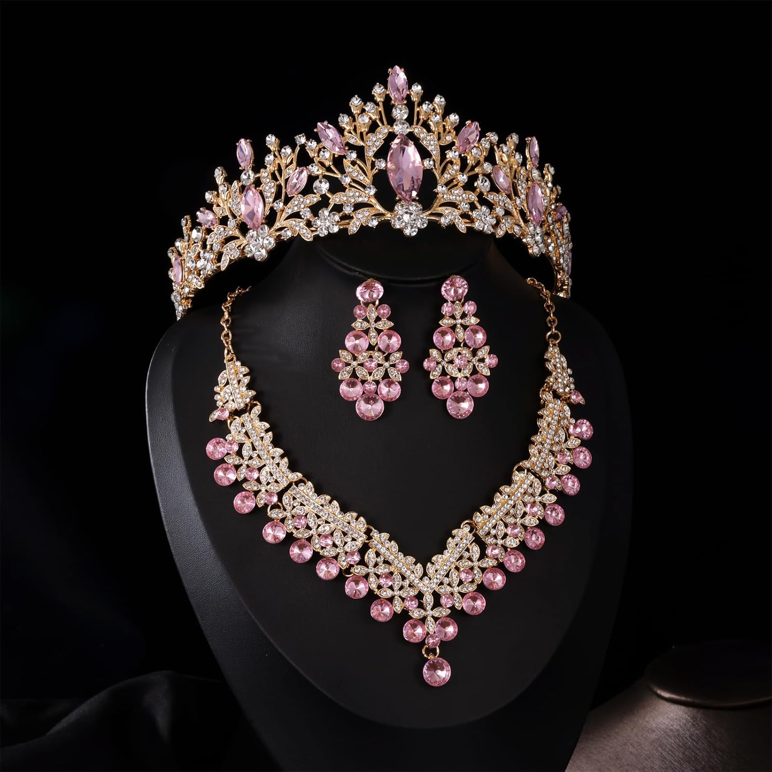 Kamirola Rhinestone Bridal Wedding Jewelry Sets Tiara Necklace Earrings Set Prom Formal Costume Jewelry Set for Women and Brides