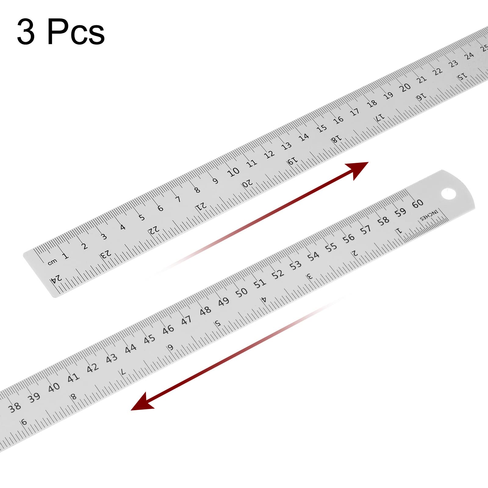 HARFINGTON 3 reglas de acero inoxidable de 24 pulgadas 60 cm regla métrica inglesa con tabla de conversión pequeña regla de metal juego de regla de borde recto regla milimétrica herramientas de