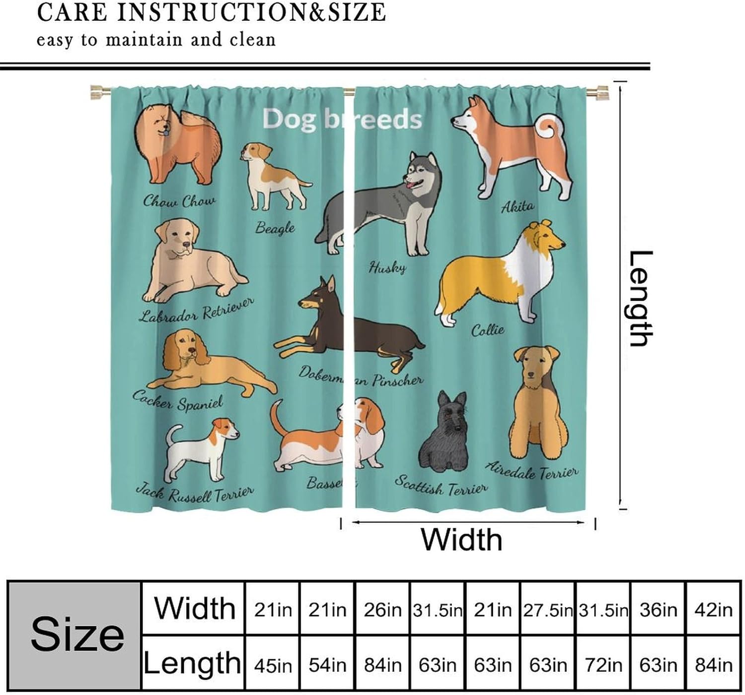 Dog Curtains for Kids Bedroom Decor Cartoon Cute Animals Art Printed Blackout Window Drapes for Living Room Kitchen Decor Fabric Set 2 Panel 42x54 Inch 80% Shading Rate
