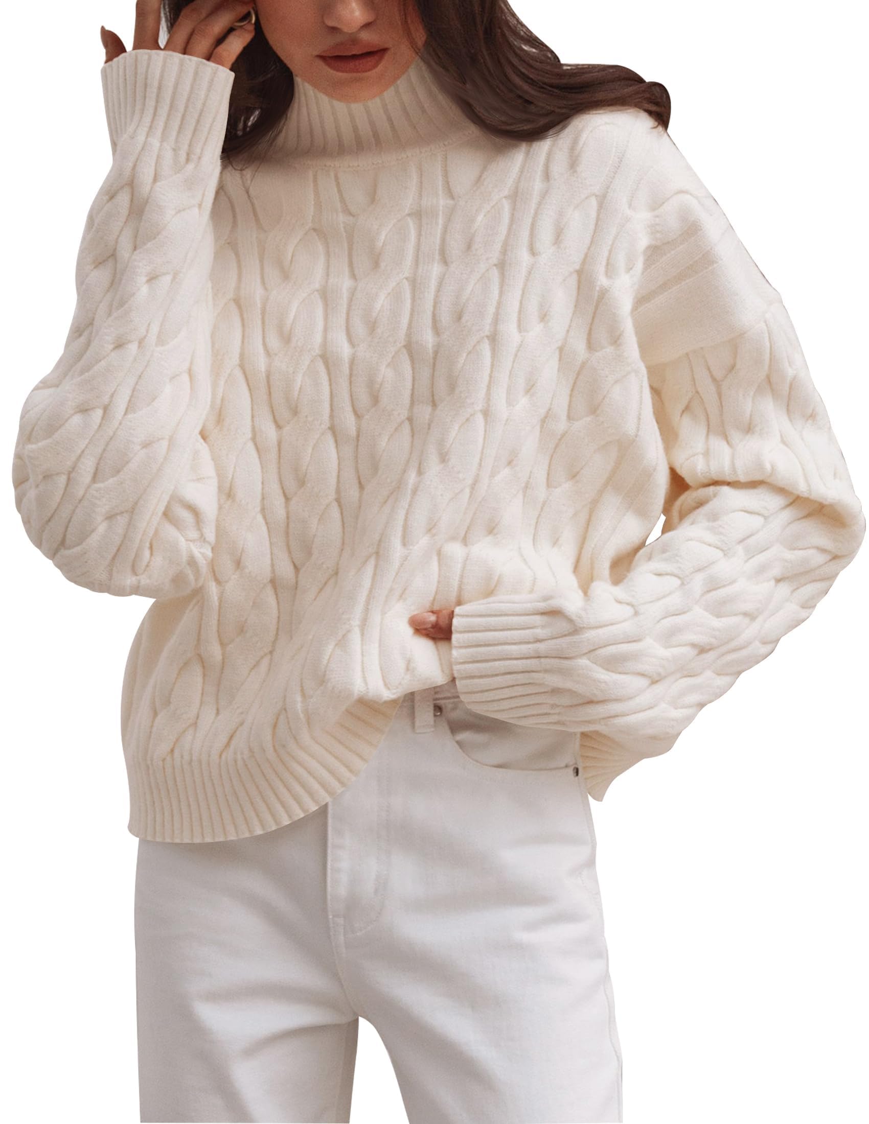 ZESICA Womens Sweaters 2026 Fall Winter Long Sleeve Mock Neck Solid Color Casual Loose Chunky Pullover Sweater