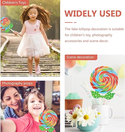 Miniatura 8 de Piruleta de hadas, 2 piezas de adornos de caramelo grandes, piruleta de remolino, piruleta, comida falsa, accesorios de fotos para bodas, fiestas de