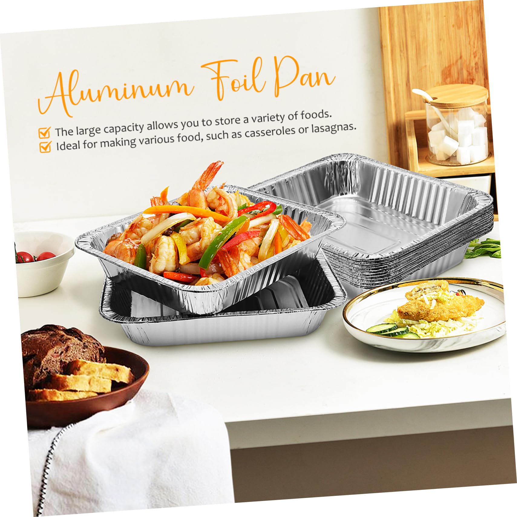 Paquete de 10 Bandejas de Aluminio de Profundidad para Hornear y Cocinar Alimentos, Desechables y Fáciles de Usar para Calentar y Almacenar Comida