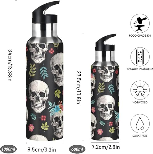 Miniatura 2 de Funny Skulls Black Insulated Water Bottle 20 Oz, BPA-Free Sport Water Bottle Insulated Leakproof Water Bottles