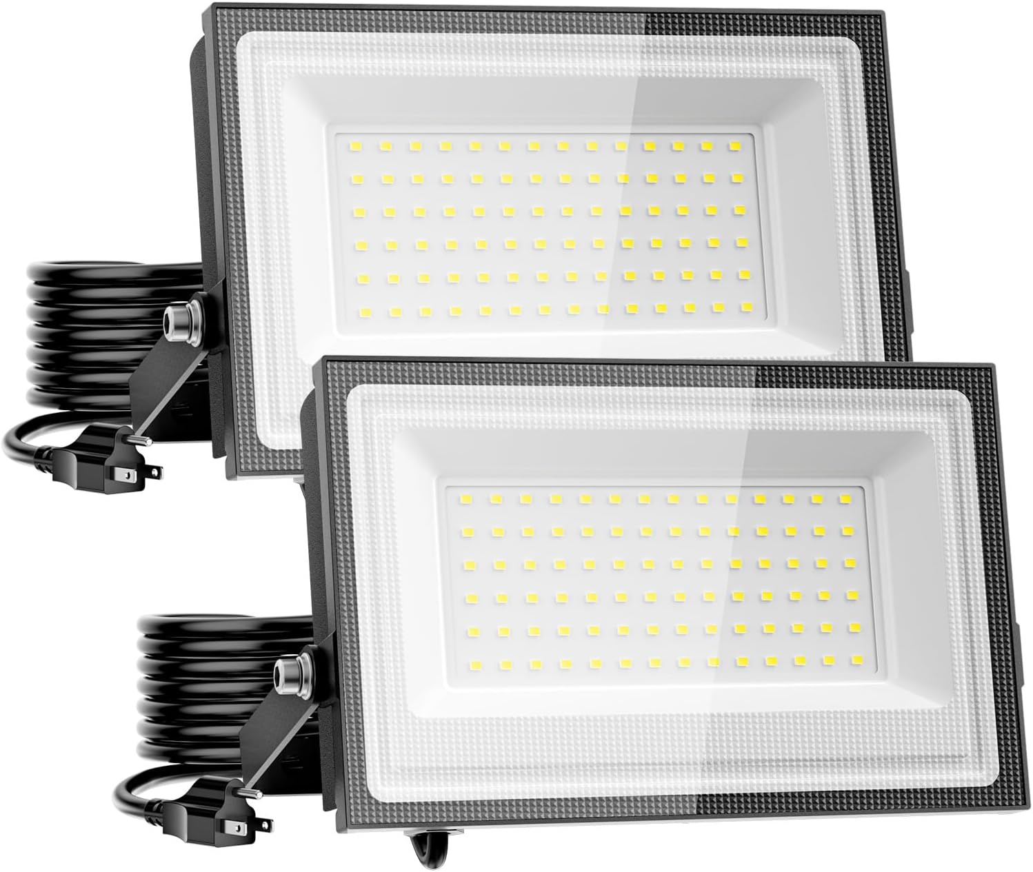 110W Flood Lights Outdoor, LED Work Light with Plug, Daylight White 6500K LED Flood Light, IP66 Waterproof Exterior Security Lights for Yard Garage Stadium 2 Pack