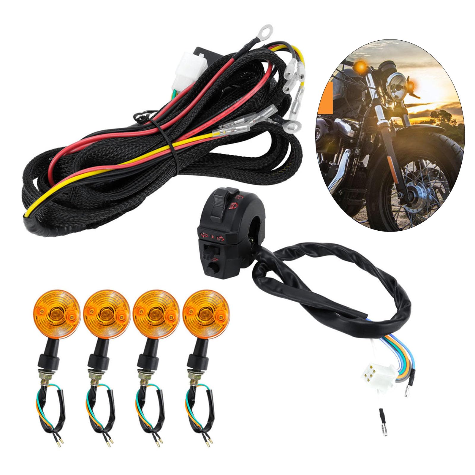 Kit de feux de clignotant pour moto avec faisceau de câblage fini et clignotant, installation facile et utilisation à long terme