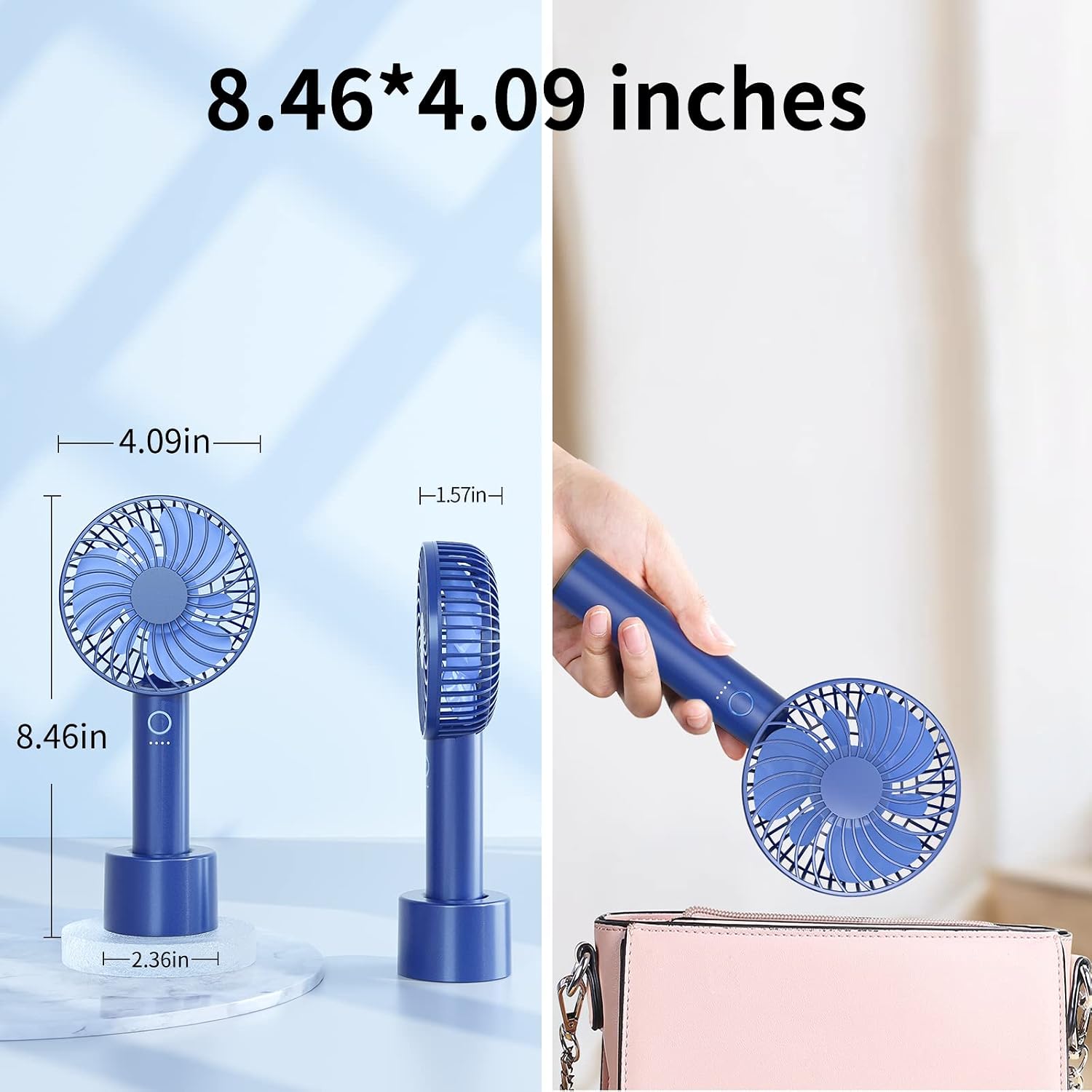 HandFan Portable Handheld Fan with Charging Base, Personal Mini Hand Fans for Women, USB Rechargeable Makeup Lash Fan for Office Travel Outdoors(Blue)