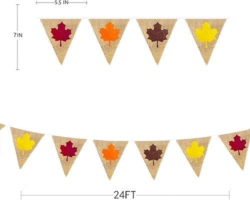 Miniatura 13 de Pancarta de otoño de 32 pies, bandera triangular, banderines de tela, banderines para decoración de otoño feliz otoño, día de Acción de Gracias