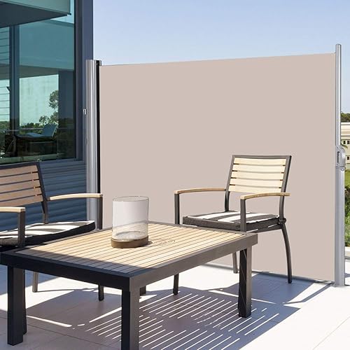 Tangkula Outdoor Patio Retractable Folding Side Screen Awning Waterproof Sun Shade Wind Screen Privacy Divider (118.5" x 71", Beige)