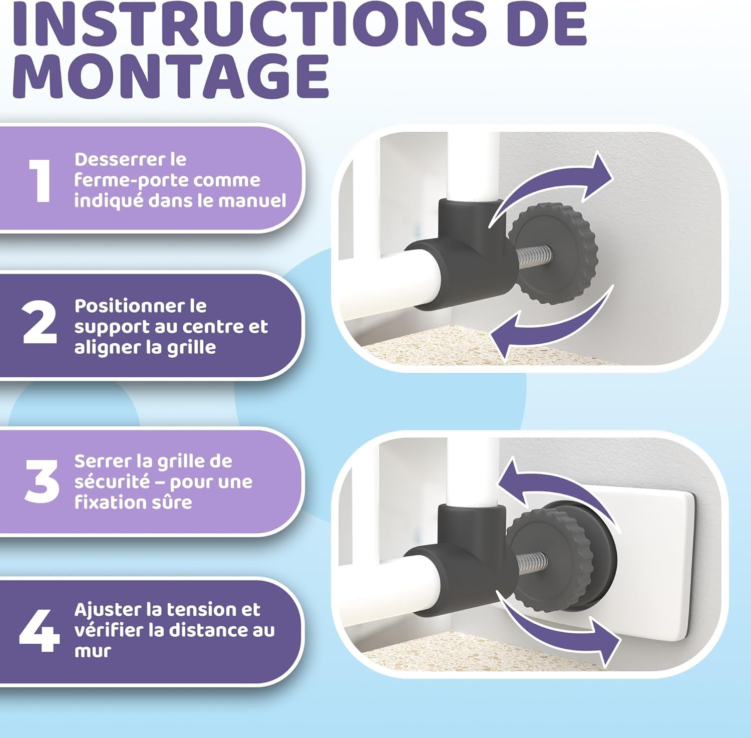 4X Patins de Protection Murale – Protection Murale sans Perçage – Grille et Barrière de Sécurité pour Escalier & Porte – Fixation à Pression pour Bébé & Enfants