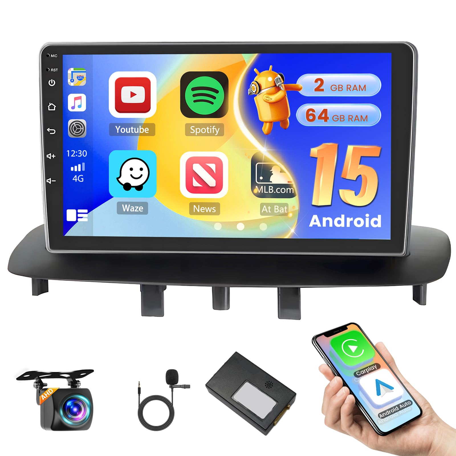 Hikity 2+64G 9" Autoradio Android pour Renault Megane 3 2009-2014 | Wireless Carplay Autoradio 2 DIN GPS Navi Bluetooth WiFi FM/RDS Caméra de Recul DSP EQ Commandes au Volant 2+64G
