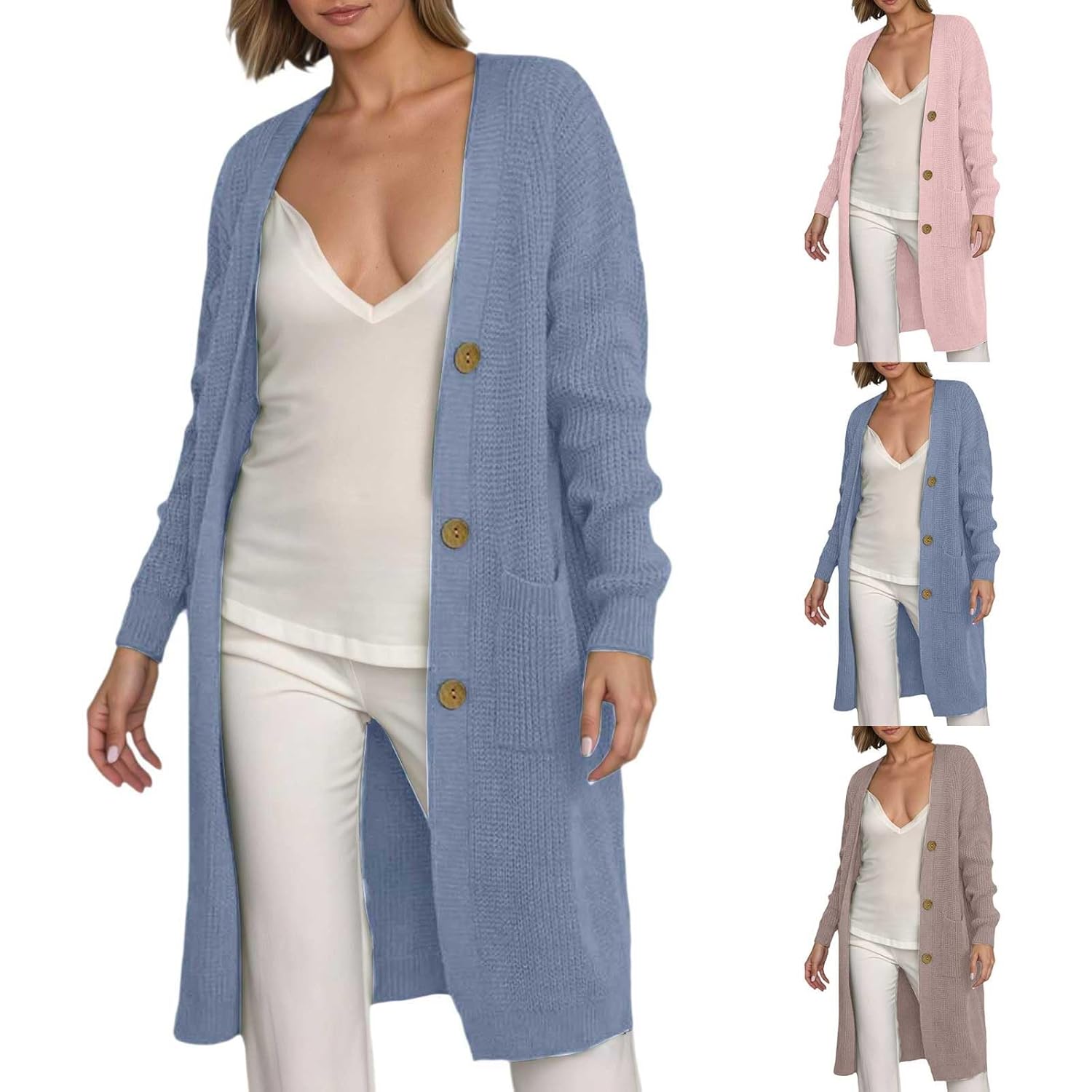 Long Cardigan Sweaters for Women with Pockets Long Sleeve Knit Cardigan Fall Winter Chunky Open Front Button Sweater