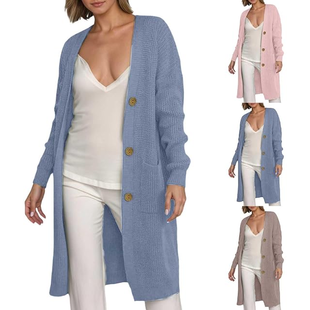 Long Cardigan Sweaters for Women with Pockets Long Sleeve Knit Cardigan Fall Winter Chunky Open Front Button Sweater