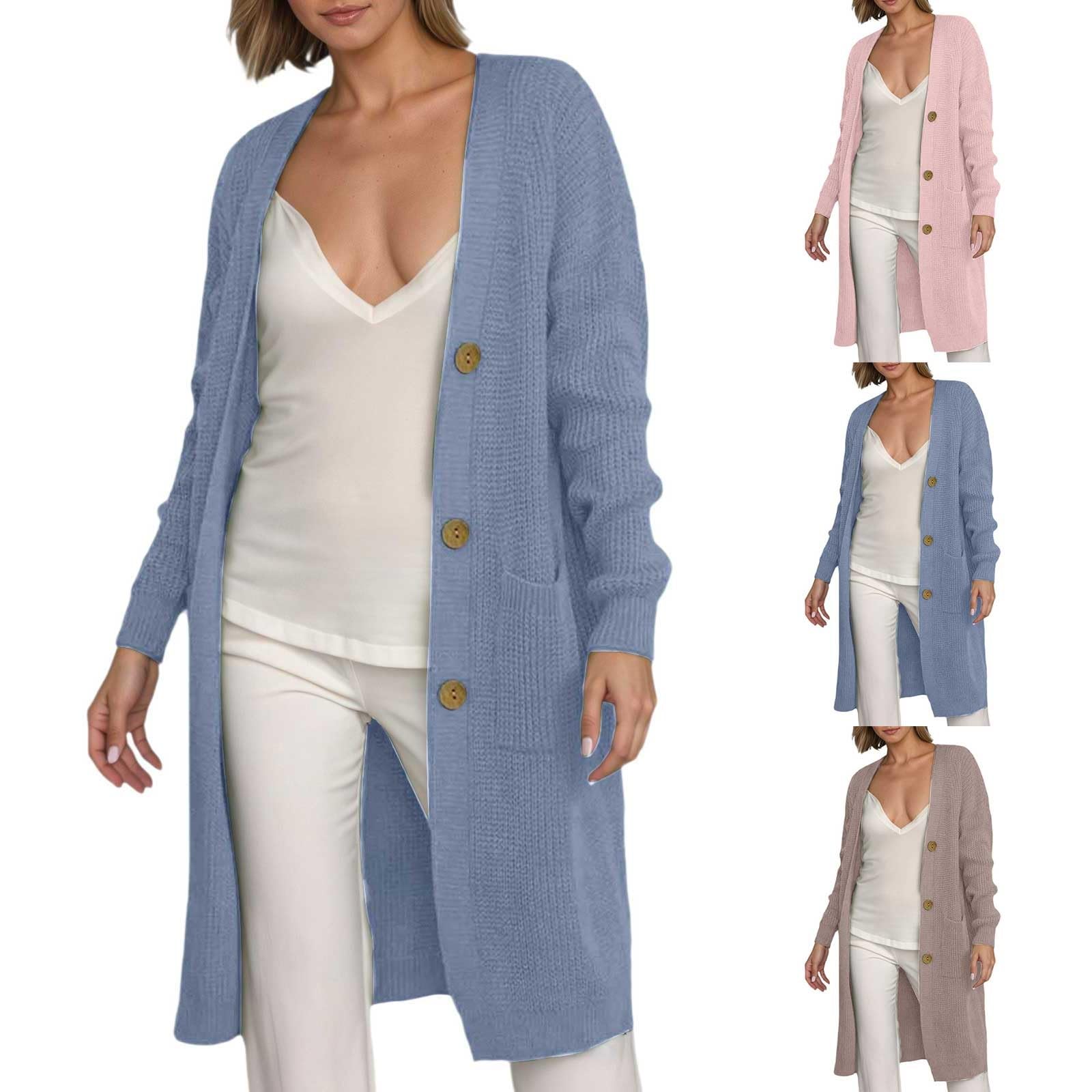Long Cardigan Sweaters for Women with Pockets Long Sleeve Knit Cardigan Fall Winter Chunky Open Front Button Sweater