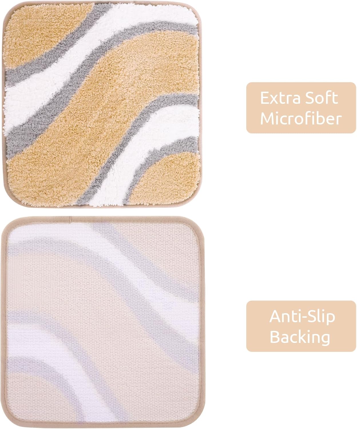 KAMA BRIDAL Microfiber Bath Mat Non-Slip Bathroom Floor Rugs Fast Water Absorbent Shower Mat Ultra Soft Bath Rug Anti-Slip Backing Machine Wash Beige 12x12 - Image 4