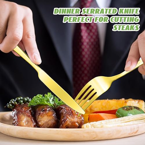 Miniatura 9 de Nuenen El juego de 150 piezas de acero inoxidable incluye 75 tenedores de cena y 75 cuchillos, cuchillos de metal para carne, tenedores, cubiertos,