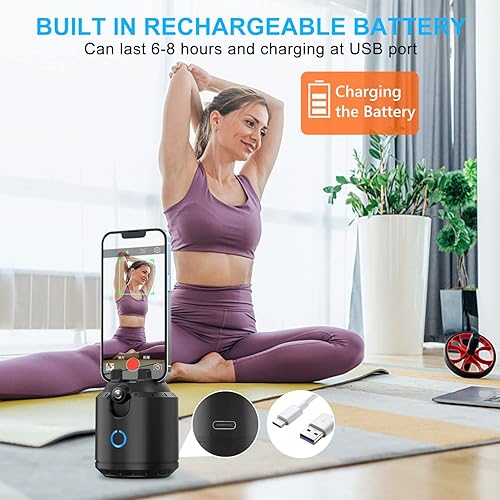 Miniatura 7 de Trípode de seguimiento automático de cara con rotación de 360, no requiere aplicación, soporte de cámara de teléfono corporal, seguimiento de
