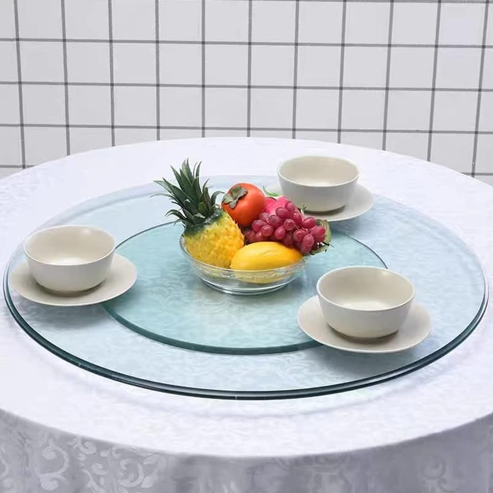 Soporte redondo para pasteles de 60 cm, plato giratorio transparente con base de aluminio, perfecto para cocinas, comedores, fiestas y bodas