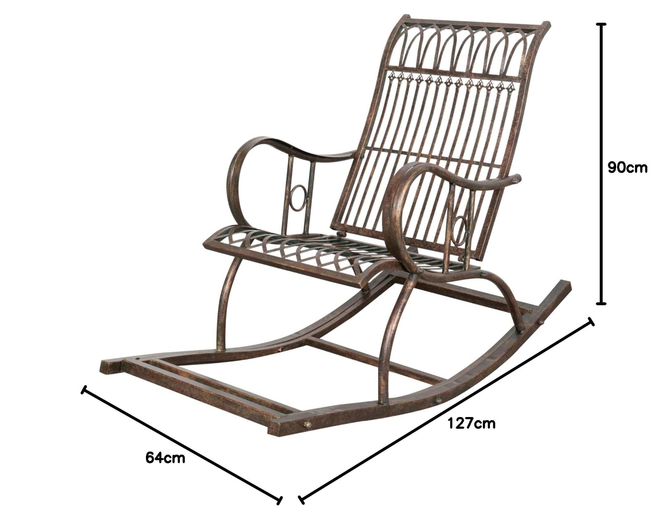 Biscottini Fauteuil à Bascule en Fer forgé Finition Rouille patinée L127XPR64xH90 cm