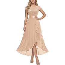 Miusol Womens Scoop Neck Sequined Floral Lace Ruffle Wedding Party Long Dress