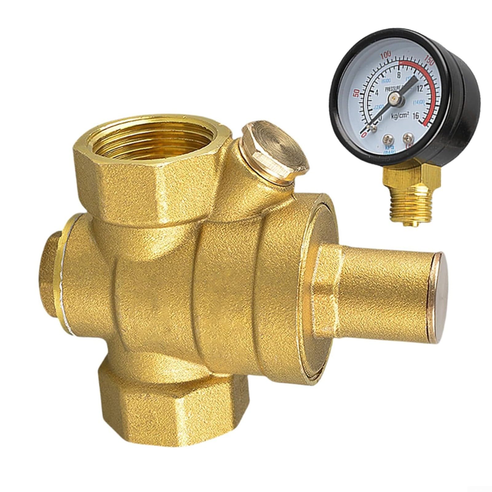 Réducteur de pression d'eau 3/4", régulateur de pression d'eau 3/4" DN20 avec manomètre en laiton réglable (S)