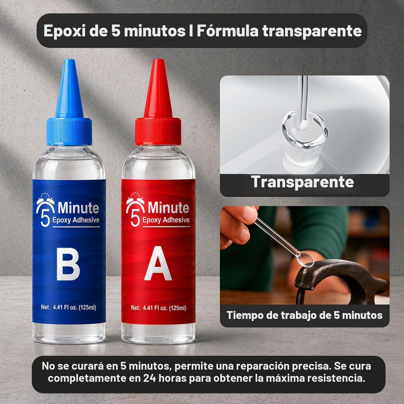 Pegamento Epoxi 2 Componentes, 250ml Pegamento Resina Epoxi Extra Fuerte Transparente para Reparación Rapida, Adhesivo epoxi 5 Minutos para Reparar Cerámica, Madera, Metal, Baldosas, Plastico