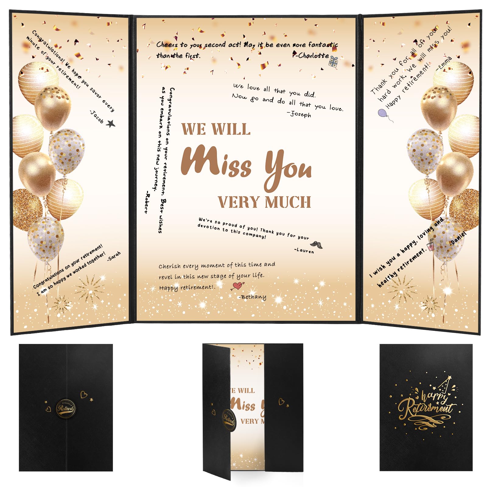 Black Gold Retirement Party Decorations, Retirement Guest Book to Sign, Happy Retirement Decorations, Retirement Gifts for Women and Men, Happy Retirement Signature Board for Retirement Party Supplies
