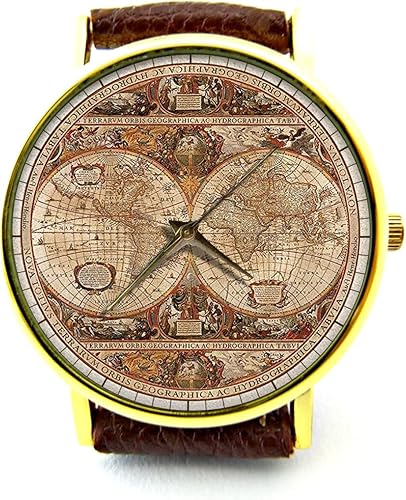 Miniatura 3 de Reloj de pulsera de cuero con mapa del mundo antiguo Reloj hecho a mano Reloj de pulsera de cuero genuino P237