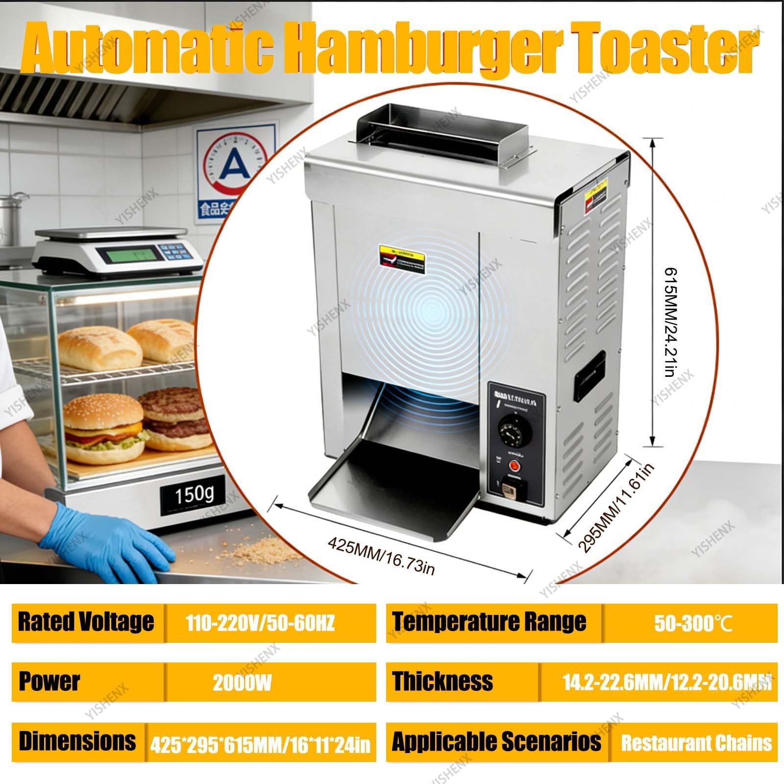 Komercyjny Opiekacz Do Bułek Do Burgerów 2000w, Dwuwlotowy Podgrzewacz Do Hamburgerów, 1500 Kromek/Godzinę, Stal Nierdzewna Spożywcza, 50-300°c, Regulowana Grubość, Do Piekarni