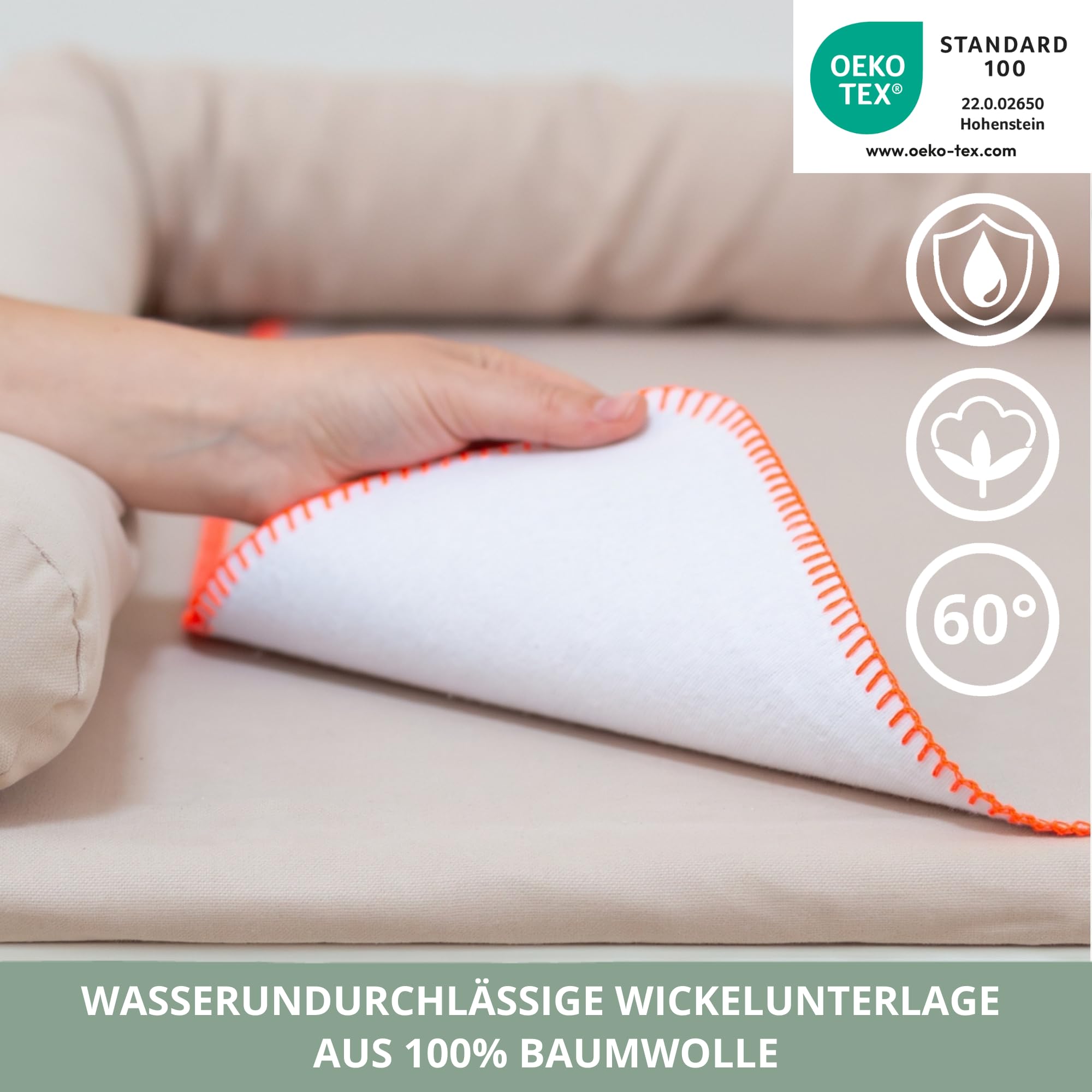 Wickelauflage & Unterlage für IKEA HEMNES/MALM - Pure Beige | Weicher Schaumstoffkern, Bezug 100% Baumwolle · waschbar bei 60°C · inkl. Stoffschlange als Stoßschutz