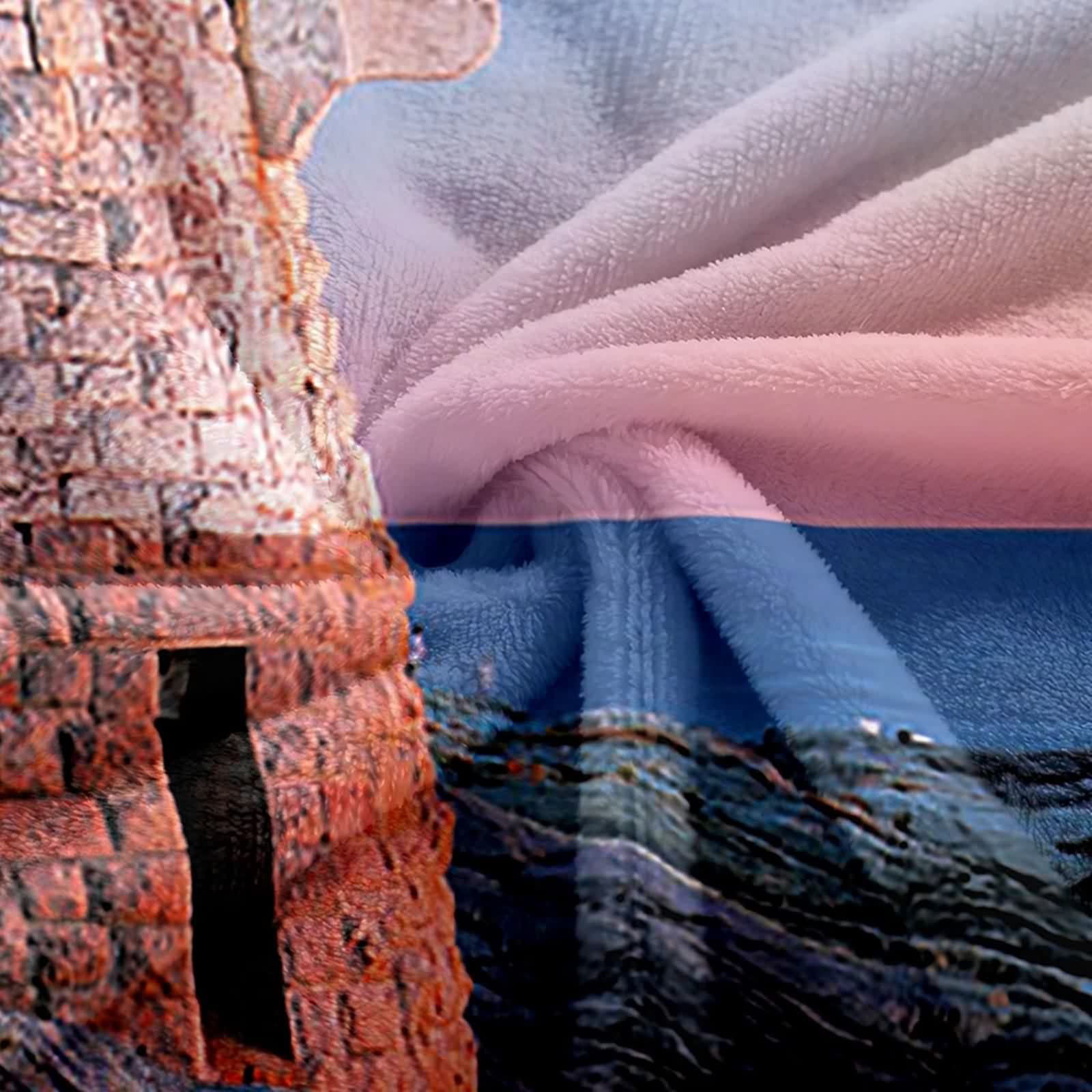 Coperta Termica in Flanella,Coperta di Pile Motivo di Mare e Faro Blu Arancio Coperta da Divano 160x200cm