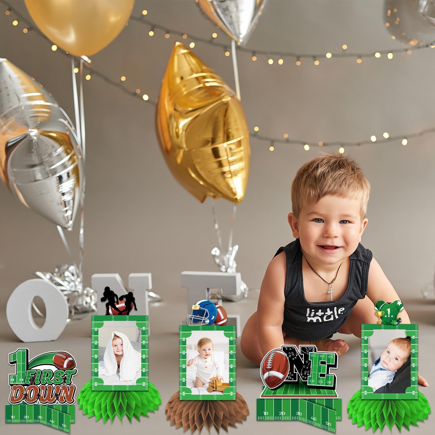 10 Pcs First Year Down Birthday Party Decorations Honeycomb Centerpieces, First Down Football Birthday Party Photo Table Centerpieces, 1st Year Down Birthday Decorations for Football Party Decorations