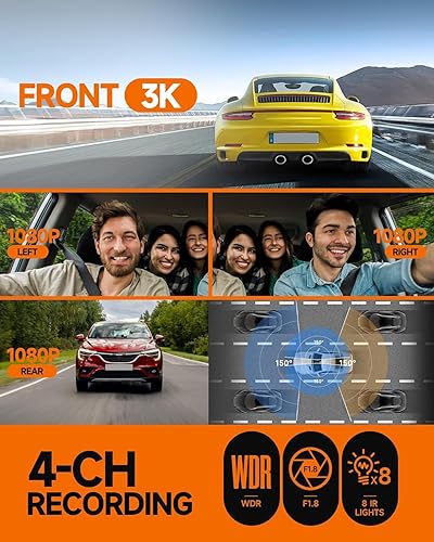 Miniatura 7 de Cámara de tablero de 360° frontal, trasera e interior, 4 canales 3K+3 x 1080P, Wi-Fi GPS de 5 GHz, control de voz, cámara de tablero 4K+1080P* 2