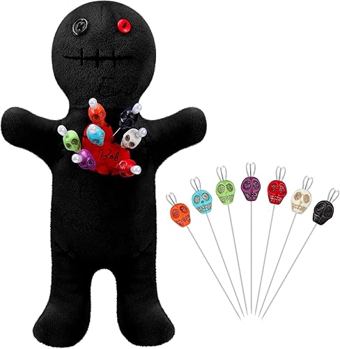 Kathfly El juego de 8 muñecas Voodoo incluye muñeca de terror, 7 pines de calavera Ghost Soft Revenge espeluznante soporte de alfiler de resina vudú