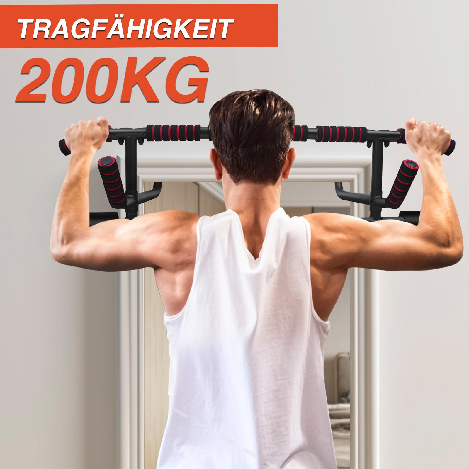 DH FitLife Klimmzugstange Türrahmen ohne Schrauben | Pull up bar Doorway | Reckstange Turnstange Türreck zum Einhängen | inkl. Schlingentrainer | Für Türrahmen 70-92cm