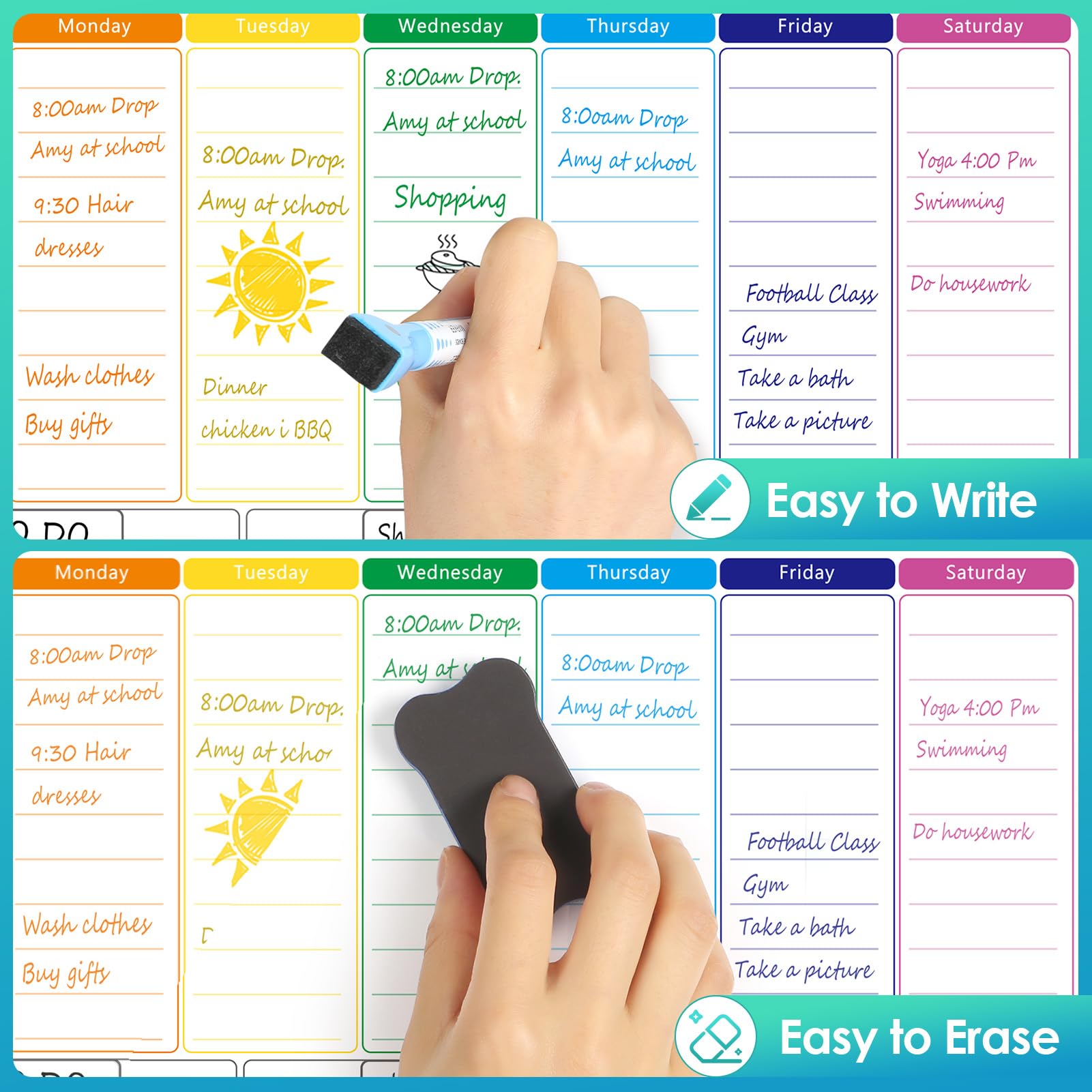 MaxGear Weekly Dry Erase Board for Fridge 16x12 Magnetic Calendar Whiteboard Planner for Refrigerator with Stain Resistant Technology — view 4
