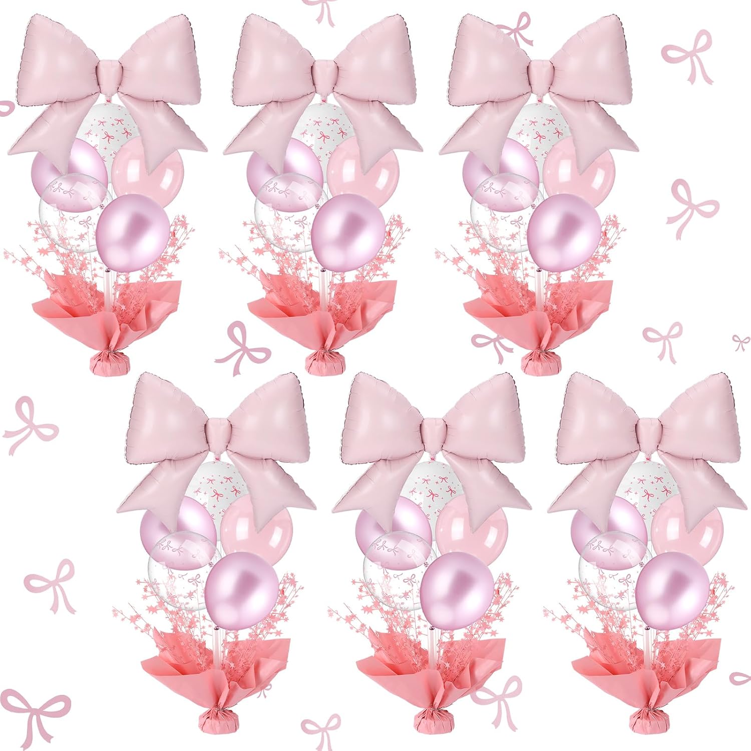 Civaner Pink Bow Party Balloons Stand Kit 6 Sets, Pink and White