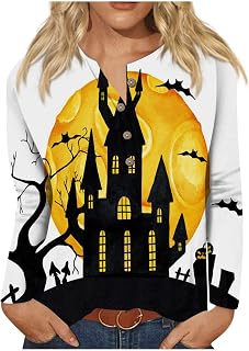 KEXIMIXUE Summer Hawaiian Shirts Elastic Horror Shirt Business Long Sleeve Summer Crew NEC Buttons Baggy Pumpkin Shirt