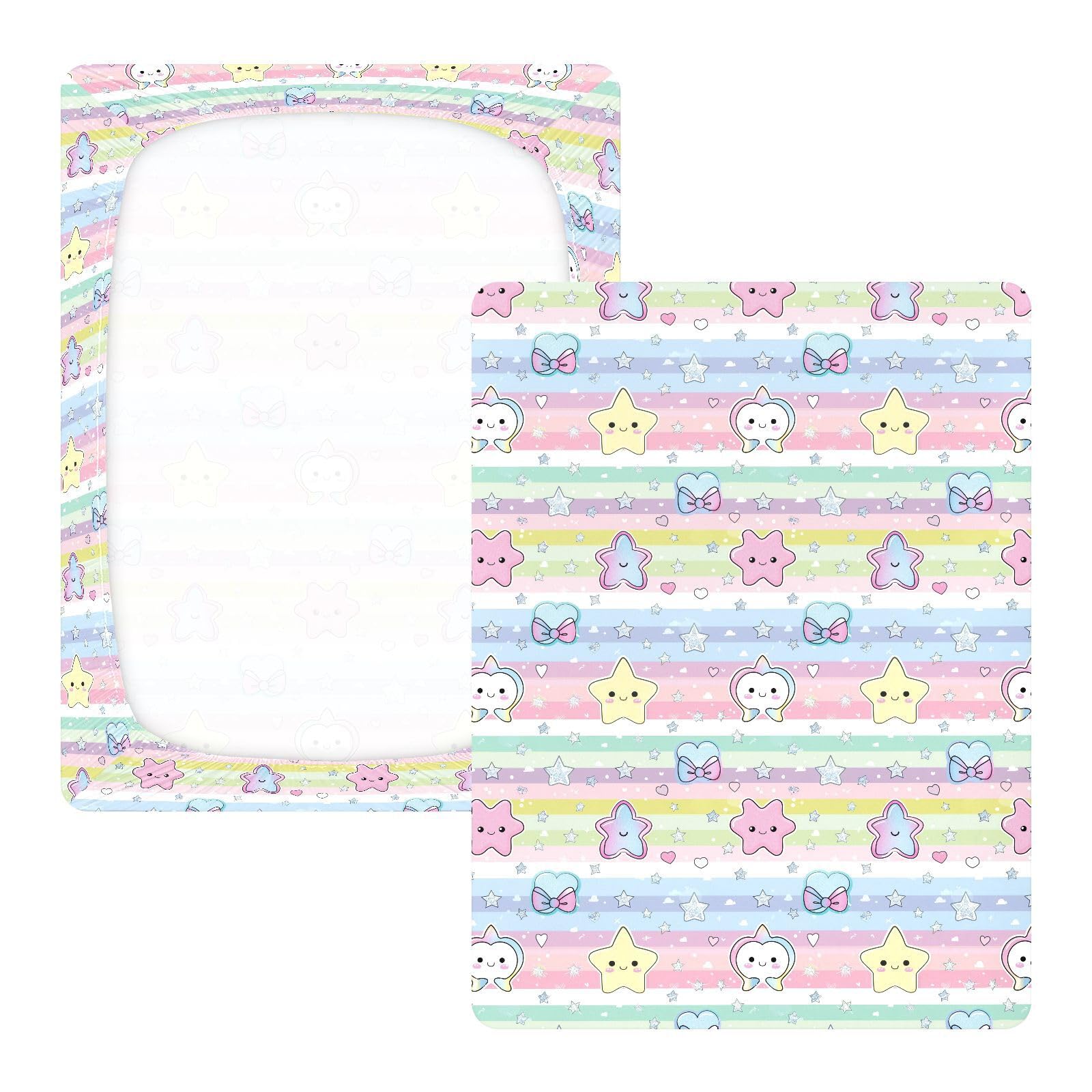 Sábanas de algodón para cuna de bebé, ultrasuaves, con diseño de dibujos animados de estrellas y lazos, 1 paquete de decoración para cuna de 52 x 28 pulgadas