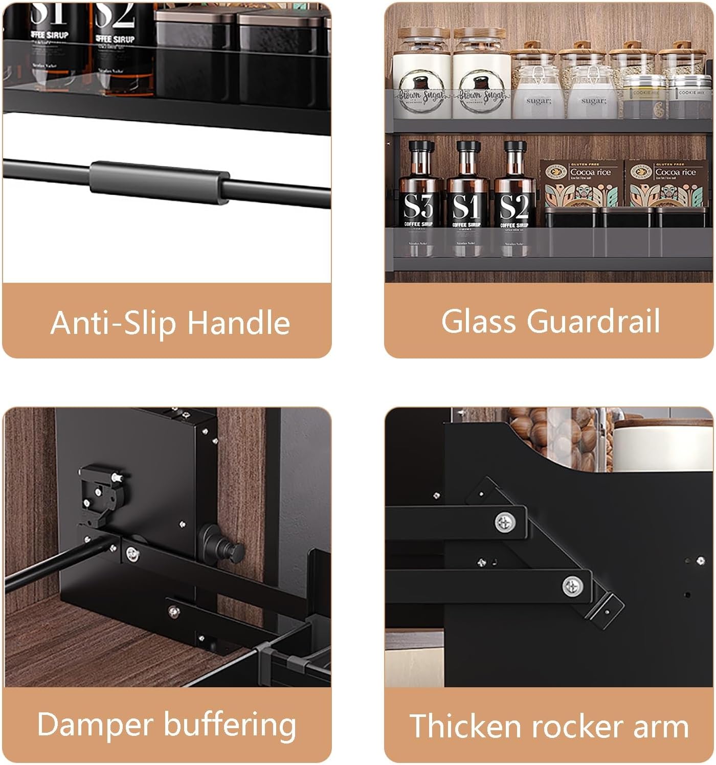Kitchen Organizer 2-Tier Adjustable Upper Kitchen Wall Cabinet Storage Organizer, Heavy-Duty Pull Out and Down Shelf, Lifting Storage Brackets for Bathroom Cabinets, Bedroom Closet